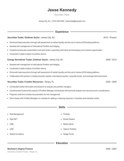 Securities Trader Resume