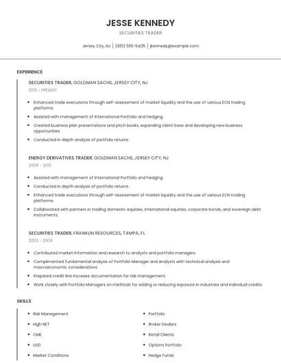 Securities Trader Resume