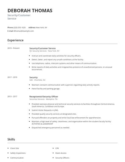 Security/Customer Service Resume