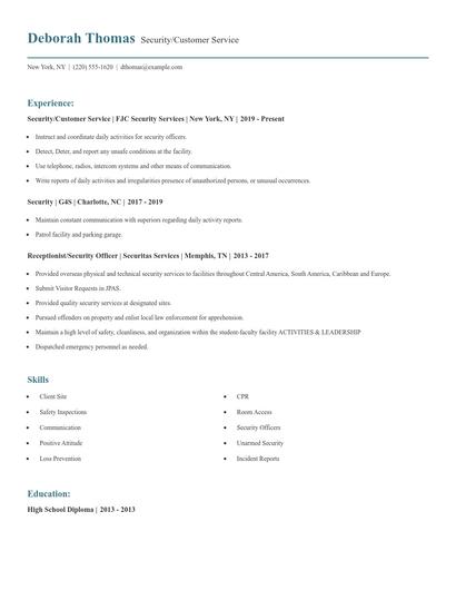Security/Customer Service Resume