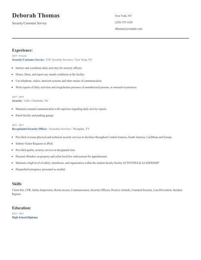 Security/Customer Service Resume