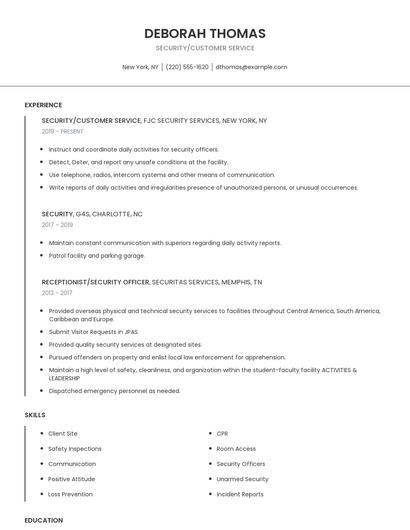 Security/Customer Service Resume