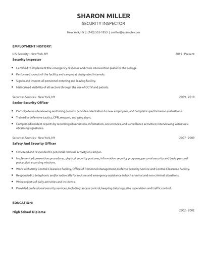Security Inspector Resume