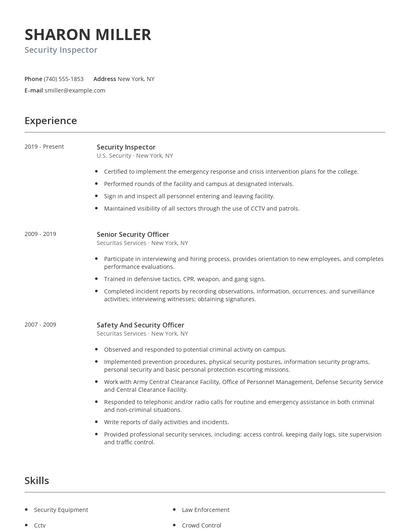 Security Inspector Resume