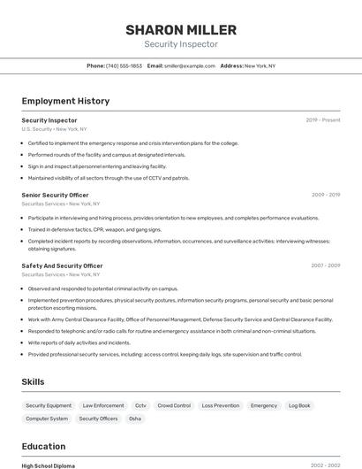 Security Inspector Resume