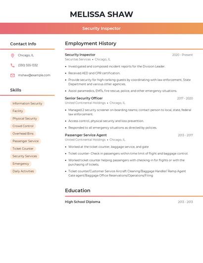 Security Inspector Resume