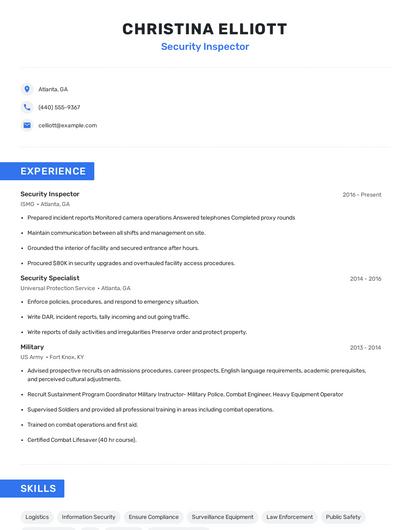 Security Inspector Resume