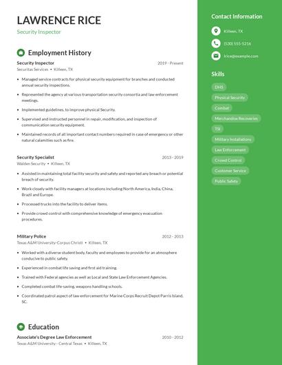 Security Inspector Resume