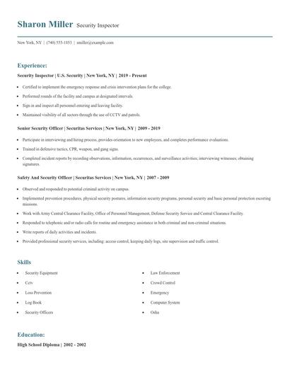 Security Inspector Resume