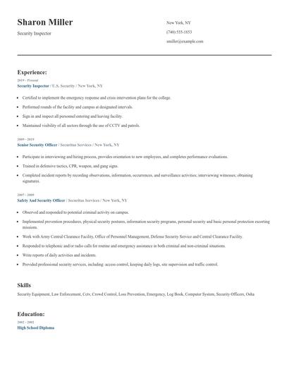 Security Inspector Resume