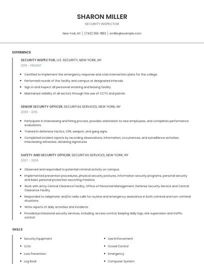 Security Inspector Resume