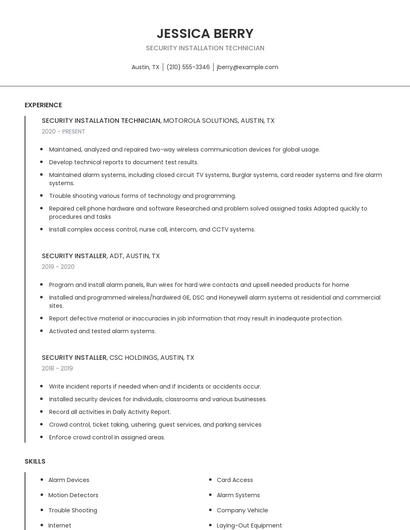 Security Installation Technician Resume