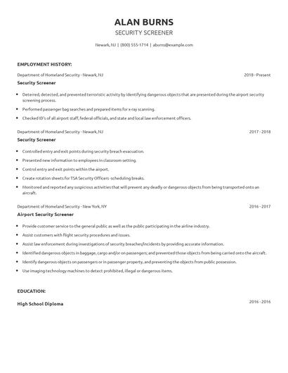 Security Screener Resume