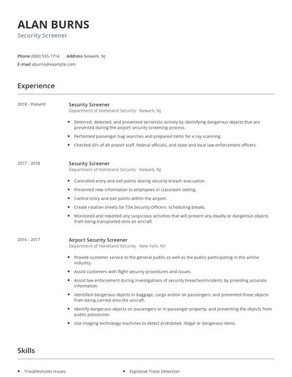 Security Screener Resume