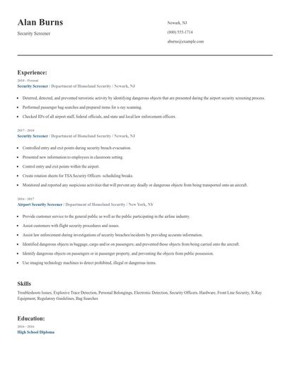Security Screener Resume