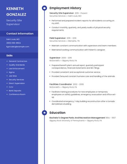 Security Site Supervisor Resume
