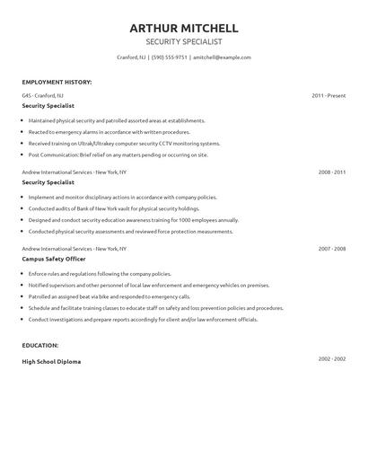 Security Specialist Resume
