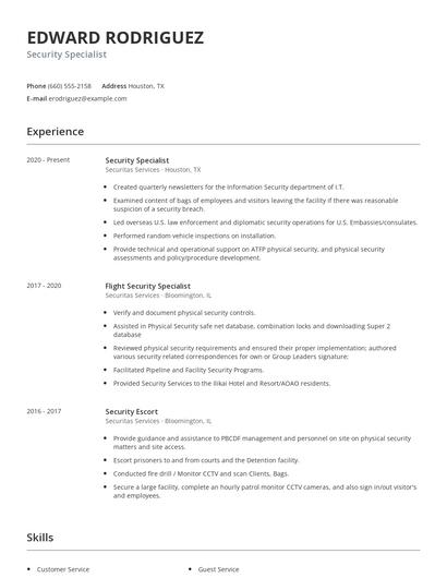 Security Specialist Resume