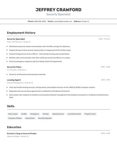 Security Specialist Resume