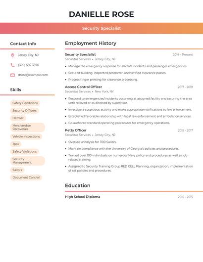 Security Specialist Resume