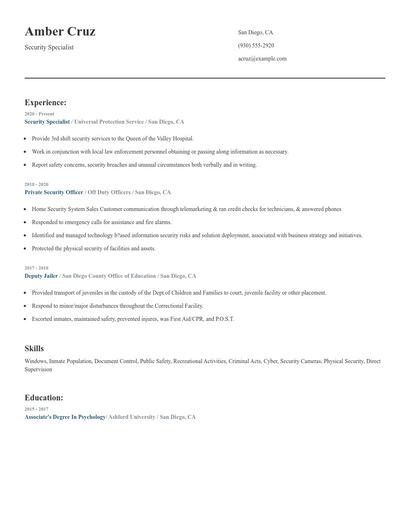 Security Specialist Resume