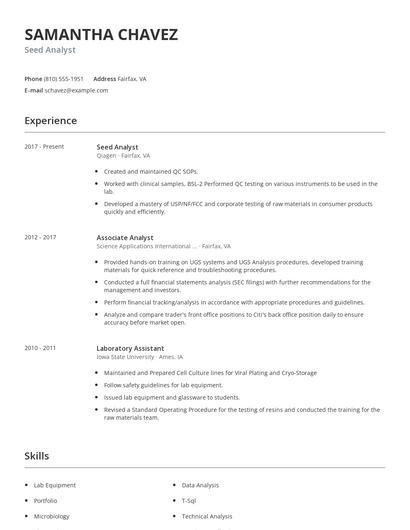 Seed Analyst Resume