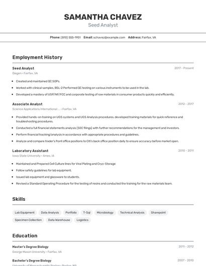 Seed Analyst Resume