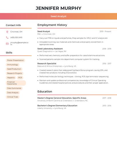 Seed Analyst Resume