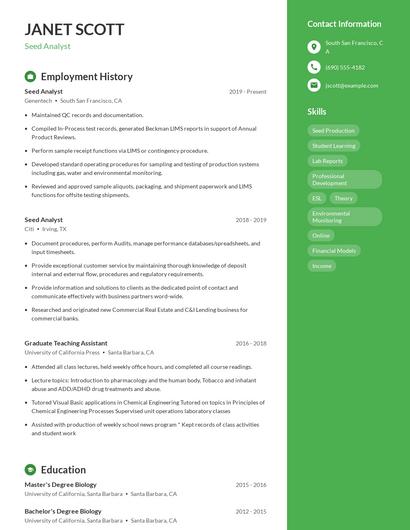 Seed Analyst Resume