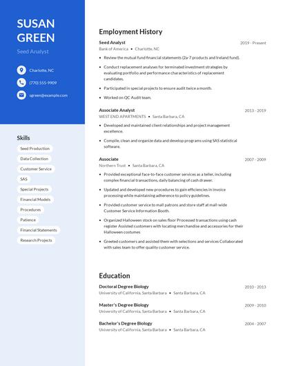 Seed Analyst Resume