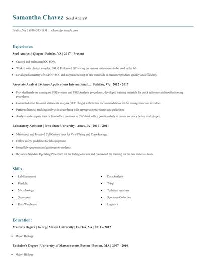 Seed Analyst Resume