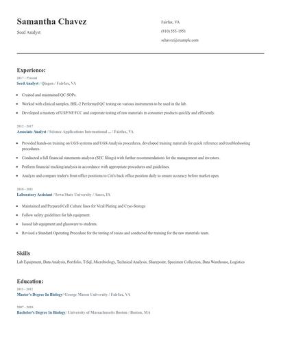 Seed Analyst Resume