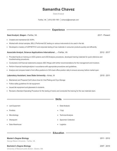 Seed Analyst Resume