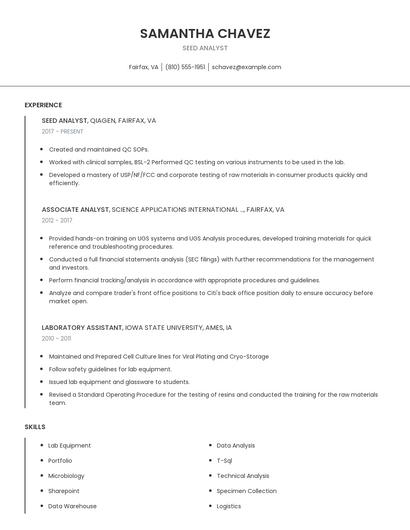 Seed Analyst Resume