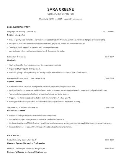 Seismic Interpreter Resume