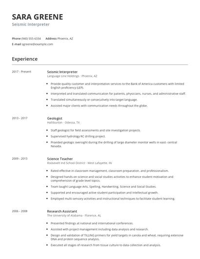 Seismic Interpreter Resume