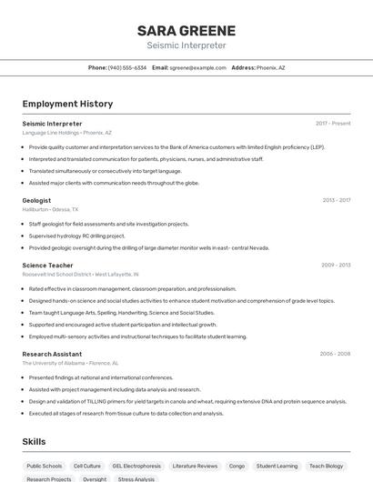 Seismic Interpreter Resume