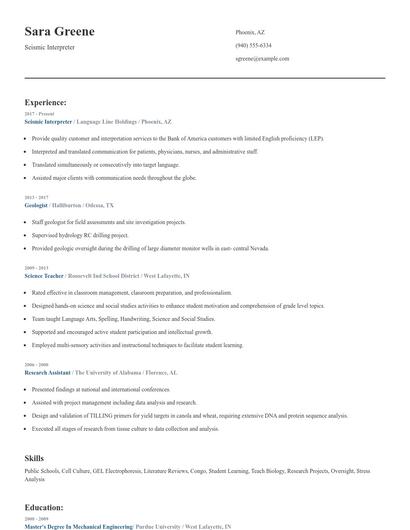 Seismic Interpreter Resume