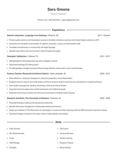 Seismic Interpreter Resume