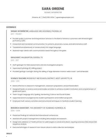 Seismic Interpreter Resume