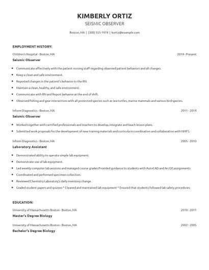 Seismic Observer Resume