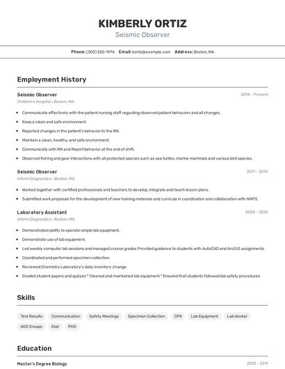 Seismic Observer Resume
