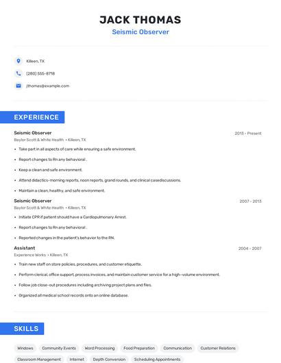 Seismic Observer Resume