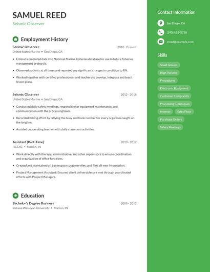 Seismic Observer Resume