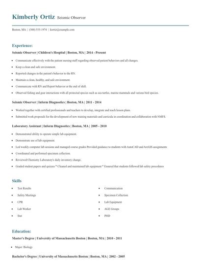Seismic Observer Resume