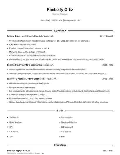 Seismic Observer Resume