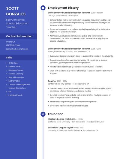 Self Contained Special Education Teacher Resume
