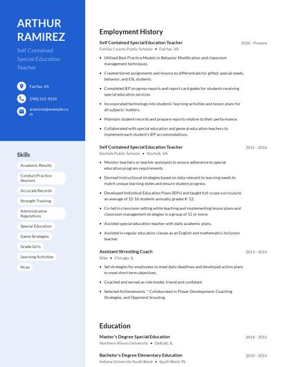 Self Contained Special Education Teacher Resume