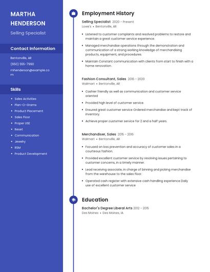 Selling Specialist Resume