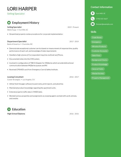 Selling Specialist Resume